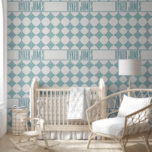 Personalised Blue Teal Diamonds Baby Name Wallpaper