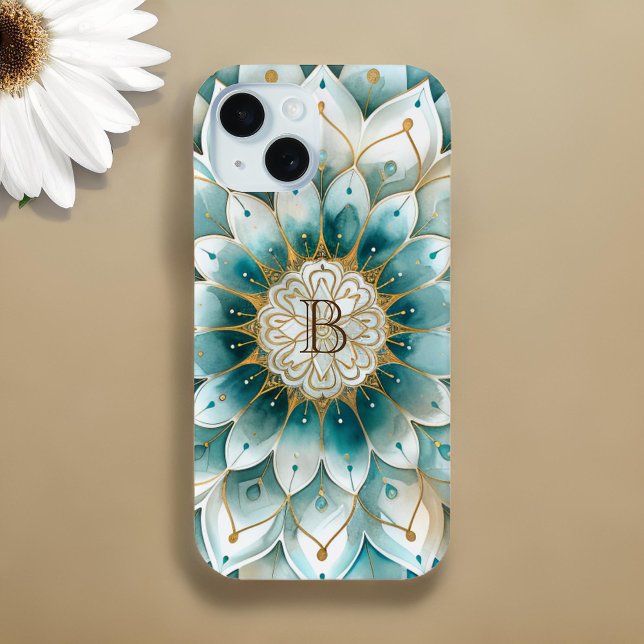 Personalised Blue Teal Gold Mandala Case-Mate iPhone Case (Creator Uploaded)