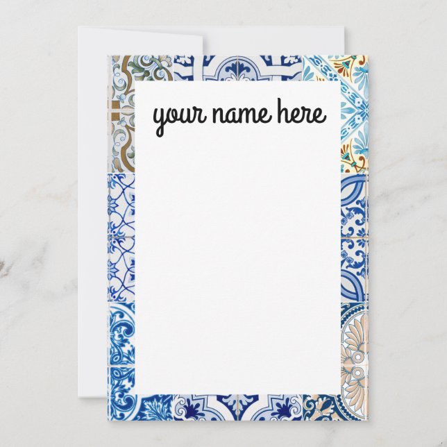 Personalised Blue Tiles Notecards (Front)