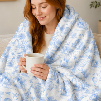 Personalised Blue Toile Safari Baby Shower Gift Fleece Blanket