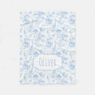 Personalised Blue Toile Safari Baby Shower Gift Fleece Blanket