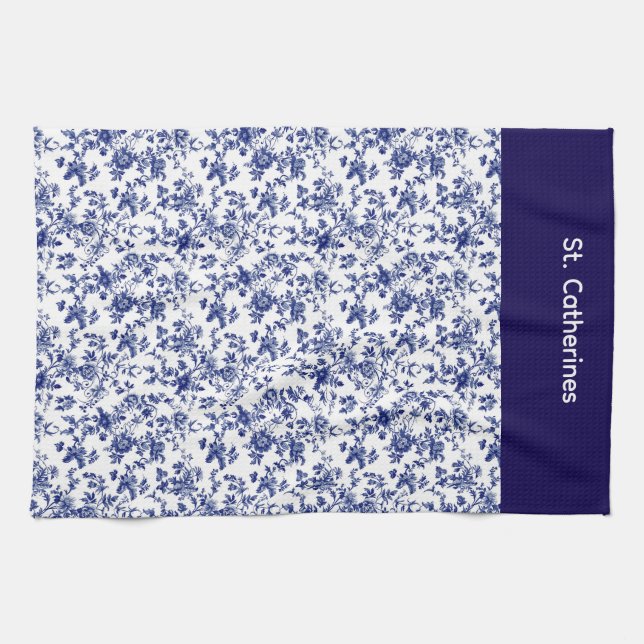 Personalised blue toile towel (Horizontal)