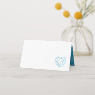 Personalised blue topaz heart place guest card