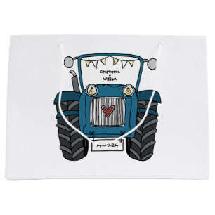 Personalised Blue Tractor Country Wedding Gift Bag