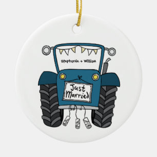 Personalised Blue Tractor Country Wedding Gift Ceramic Tree Decoration