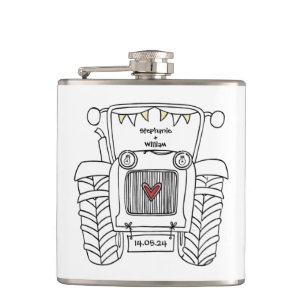 Personalised Blue Tractor Country Wedding Gift Hip Flask