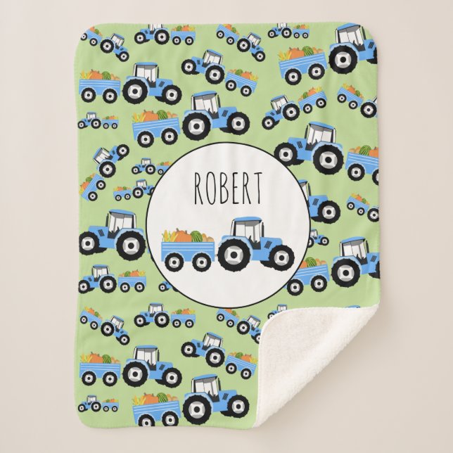 Personalised Blue Tractor Truck Farm Produce  Sherpa Blanket (Front)