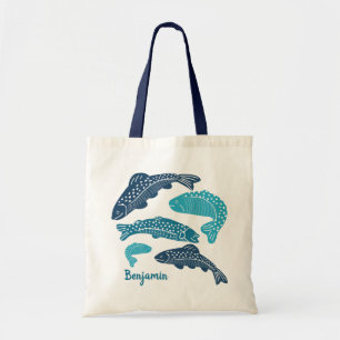 Personalised Blue Trout Fish Graphic Tote Bag