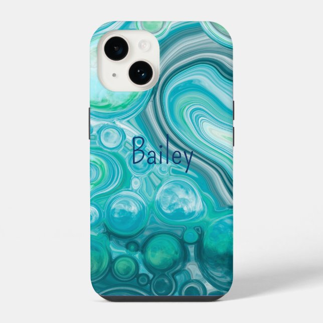 Personalised Blue Turquoise Sea Waves Bubbles    iPhone Case (Back)