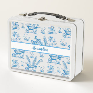Personalised Blue Vintage Garden Metal Lunch Box