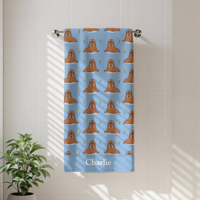 Personalised Blue Walrus Kids Bath Towel (Creator Uploaded)
