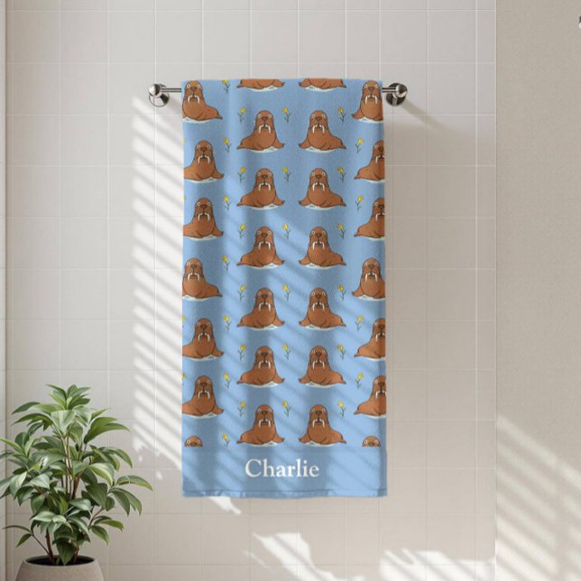 Personalised Blue Walrus Kids Beach Towel (Creator Uploaded)