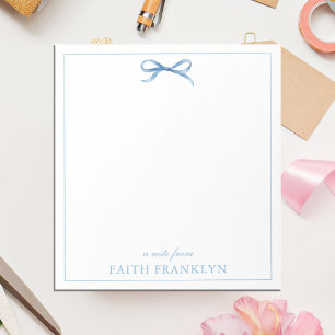 Personalised Blue Watercolor Bow Notepad