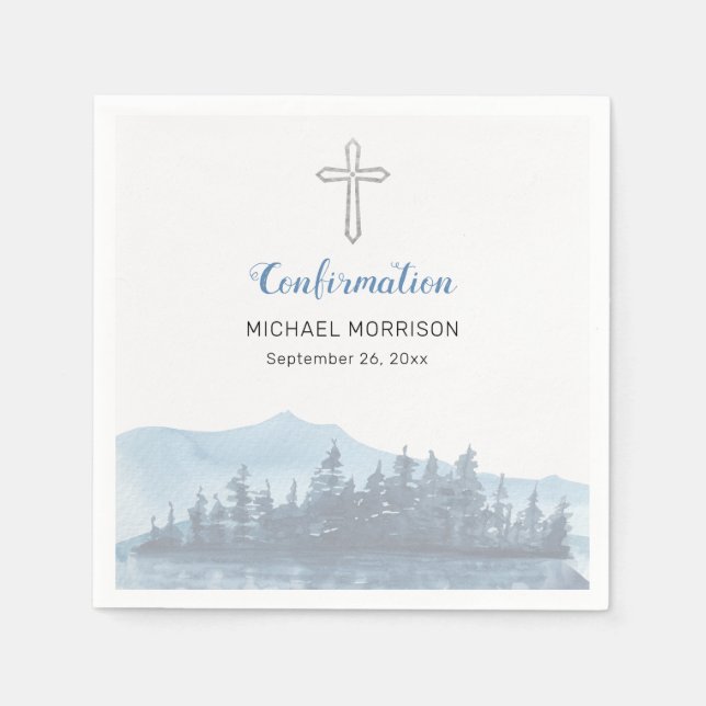 Personalised Blue Watercolor Confirmation  Napkin (Front)