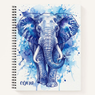 Personalised Blue Watercolor Elephant Notebook