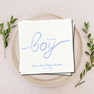 Personalised Blue Watercolor It's a Boy Napkins