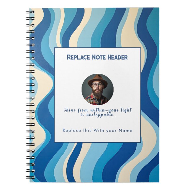 Personalised Blue Wave Patterned  Notebook (Front)