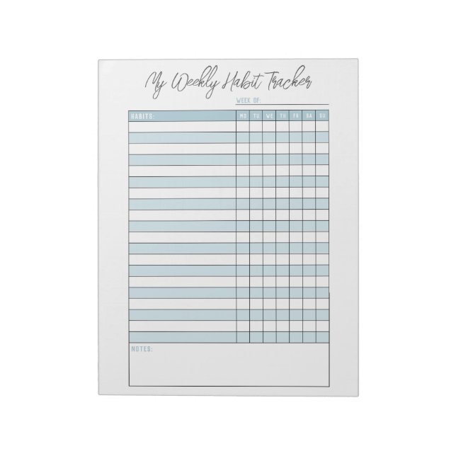 Personalised Blue Weekly Habit Tracker Notepad (Rotated)