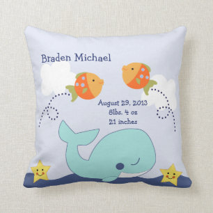 Personalised Blue Whale and Fish Pillow Keepsake