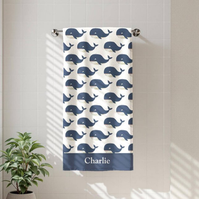 Personalised Blue Whale Kids Bath Towel (Creator Uploaded)