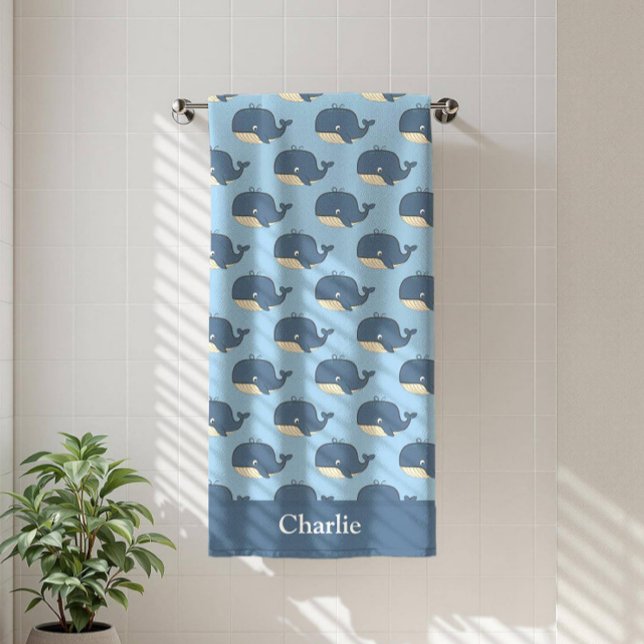 Personalised Blue Whale Kids Bath Towel (Creator Uploaded)
