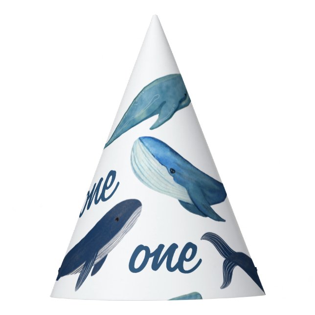 Personalised Blue Whale Ocean Sea themed party hat (Front)