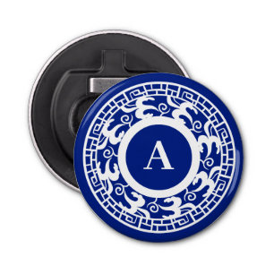 Personalised Blue White Chinoiserie Chic Monogram Bottle Opener