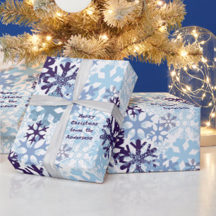 Personalised Blue White Christmas Snowflakes Wrapping Paper