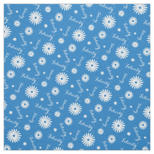 Personalised blue white daisy name pattern fabric
