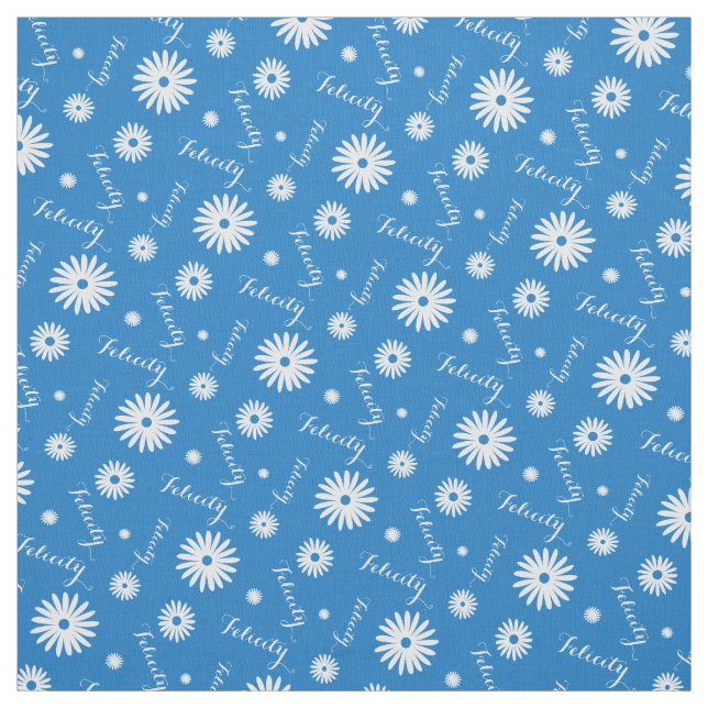 Personalised blue white daisy name pattern fabric (Swatch)