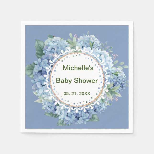 Personalised Blue & White Florals Napkin (Front)