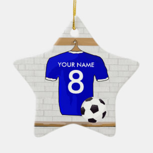 Personalised Blue White Football Soccer Jersey Ceramic Tree Decoration