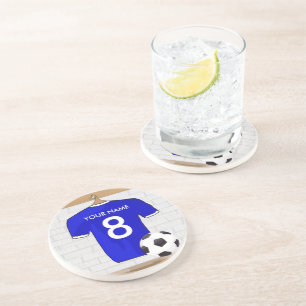 Personalised Blue White Football Soccer Jersey Coaster
