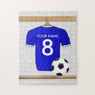 Personalised Blue White Football Soccer Jersey Jigsaw Puzzle