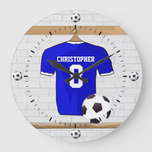 Personalised Blue White Football Soccer Jersey Large Clock
