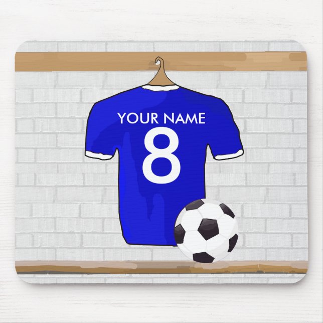 Personalised Blue White Football Soccer Jersey Mouse Pad (Front)