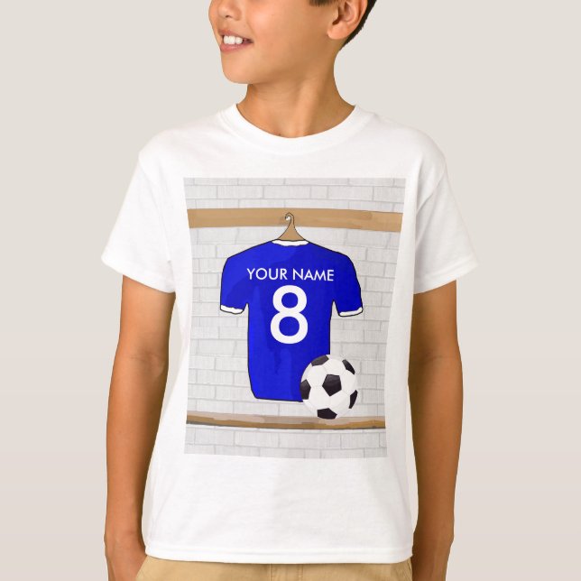 Personalised Blue White Football Soccer Jersey T-Shirt (Front)