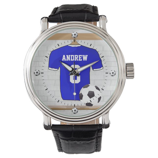 Personalised Blue White Football Soccer Jersey Watch (Front)