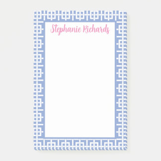 Personalised Blue & White Greek Key, Preppy Post-it Notes