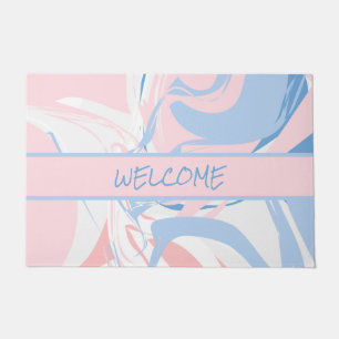 Personalised Blue White Pink Marble Swirl Abstract Doormat