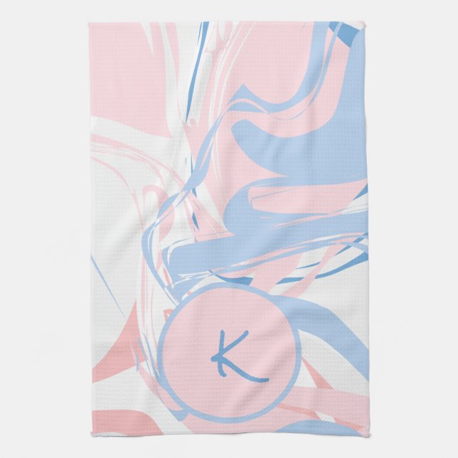 Personalised Blue White Pink Marble Swirl Abstract Tea Towel (Vertical)
