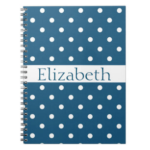 Personalised Blue & White Polka Dots Pattern Spiral Notebook