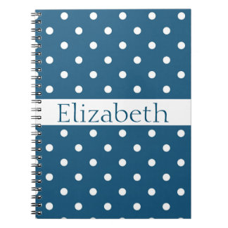 Personalised Blue & White Polka Dots Pattern Spiral Notebook
