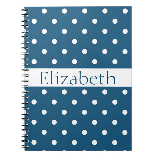 Personalised Blue & White Polka Dots Pattern Spiral Notebook (Front)