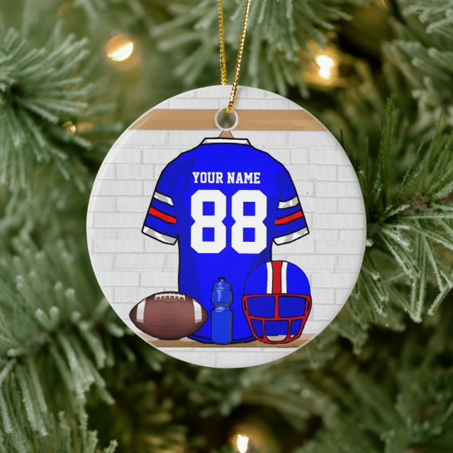 Personalised Blue White Red Football Jersey Ceramic Tree Decoration (Tree)