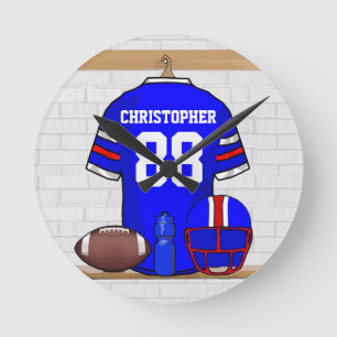 Personalised Blue White Red Football Jersey Round Clock