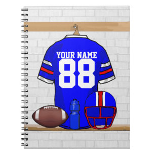 Personalised Blue White Red Football Jersey Spiral Notebook