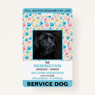 Personalised blue White Service Dog Photo ID ID Badge