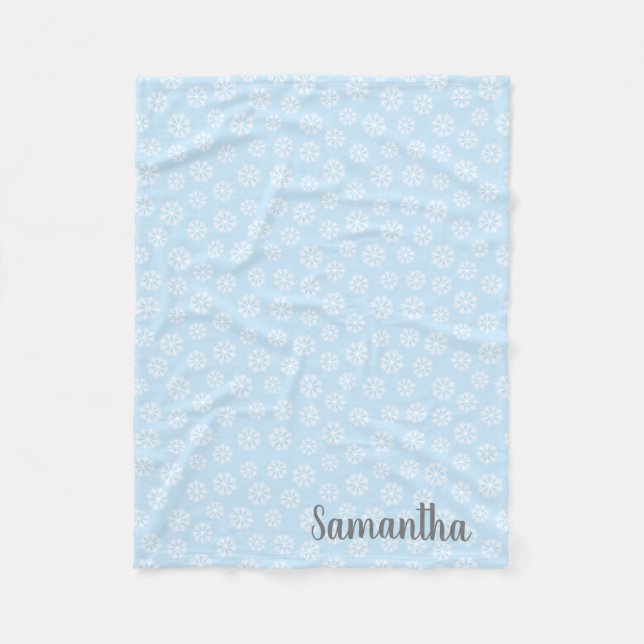Personalised Blue White Snowflake Fleece Blanket (Front)