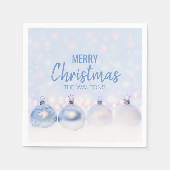 Personalised Blue White Snowflakes Merry Christmas Napkin (Front)